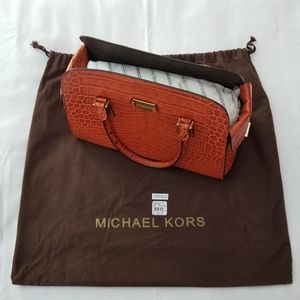 Michael Kors Gia Crocodile Embossed Leather Satchel in Tangerine